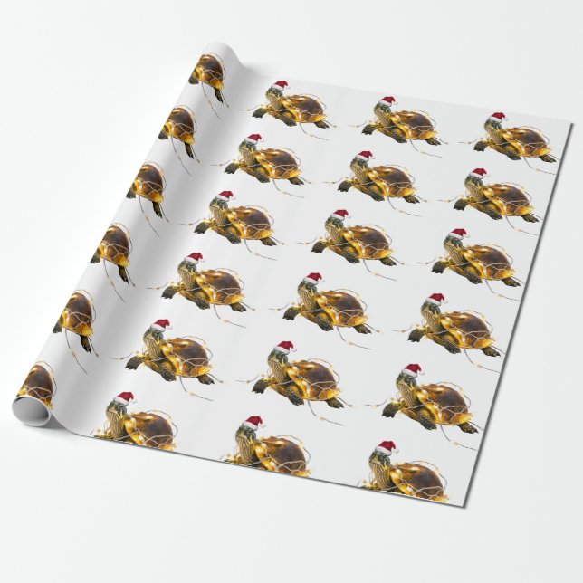Modern Trendy Merry Christmas Turtle in Santa Hat  Wrapping Paper (Unrolled)