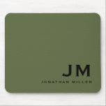 Modern Trendy Minimal Monogram Olive Mouse Mat<br><div class="desc">A minimalist monogram design with large typography initials in a classic block typography with your name below. This professional mousepad is perfect for home,  office or personalised gift.</div>