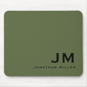 Modern Trendy Minimal Monogram Olive Mouse Mat