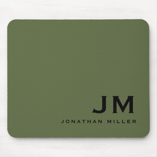 Modern Trendy Minimal Monogram Olive Mouse Mat (Front)