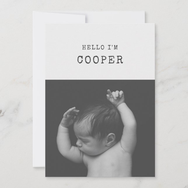 Modern trendy minimal photo birth announcement (Front)