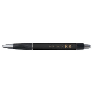 Modern Trendy Minimalist Black Gold Two Monogram