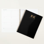 Modern Trendy Minimalist Black Gold Two Monogram Planner<br><div class="desc">A modern and elegant two monogram planner in black and gold. Featuring a casual minimalist bold serif font of your initials and name. Truly giving a classic and crisp yet trendy and casual feel. Perfect as a gift for employees,  colleague,  boss or professionals.</div>