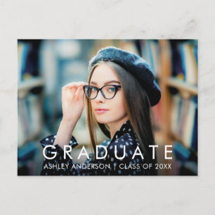 Modern Trendy Minimalist Graduation Photo  Announcement Postcard