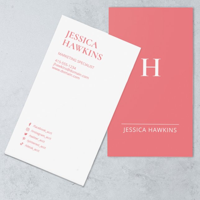 Modern Trendy Modern Monogram Social Media Coral Business Card (Creator Uploaded)