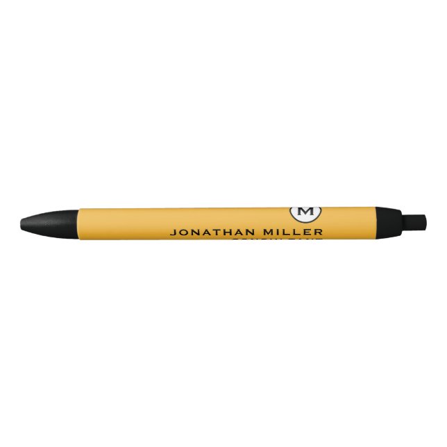 Modern Trendy Monogram Mustard Yellow Black Ink Pen (Front)