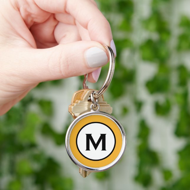 Modern Trendy Monogram Mustard Yellow Key Ring (Hand)