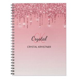 Modern Trendy Monogram Pink Dripping Glitter  Notebook