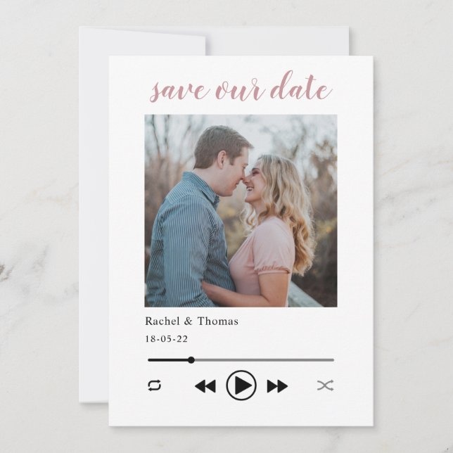 modern trendy music player couple photo wedding  save the date (Front)