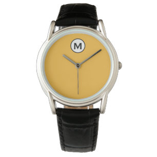 Modern Trendy Mustard Yellow Black Monogram Watch