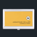 Modern Trendy Mustard Yellow Business Card Holder<br><div class="desc">Modern trendy mustard yellow design with simple black and white monogram medallion with personalised name and title or custom text below in classic block typography on a solid bright mustard yellow background. Personalise for your custom use.</div>