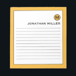 Modern Trendy Mustard Yellow Lined Notepad<br><div class="desc">A modern lined notepad with a stylish design in a trendy bright mustard yellow colour palette. Custom monogram initial and name on a simple white background,  framed by a bright mustard yellow border. Personalise using the fields provided or use the 'message' button to contact the designer for help.</div>