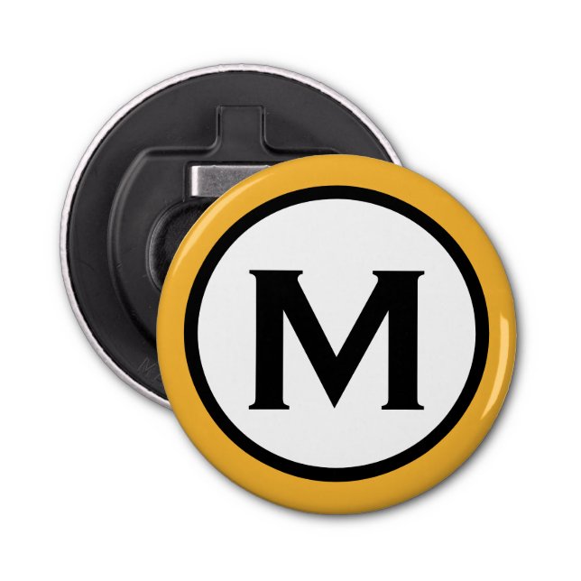 Modern Trendy Mustard Yellow Monogram Bottle Opener (Front)