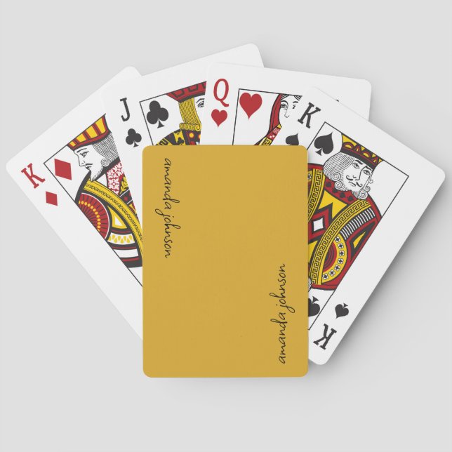 Modern Trendy Mustard Yellow Monogram Full Name Playing Cards (Back)