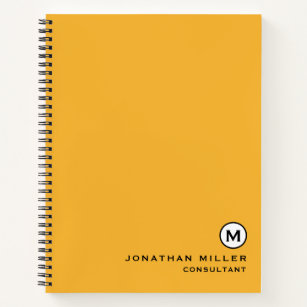 Modern Trendy Mustard Yellow Monogram Hardcover Notebook