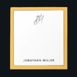 Modern Trendy Mustard Yellow Monogram Notepad<br><div class="desc">Keep all of your notes organised with this modern trendy script monogram notepad. Featuring a sleek and simple design, this notepad is perfect for use at home, in the office, or on-the-go. The white background with a mustard yellow border and customisable script monogram make this notepad a stylish addition to...</div>