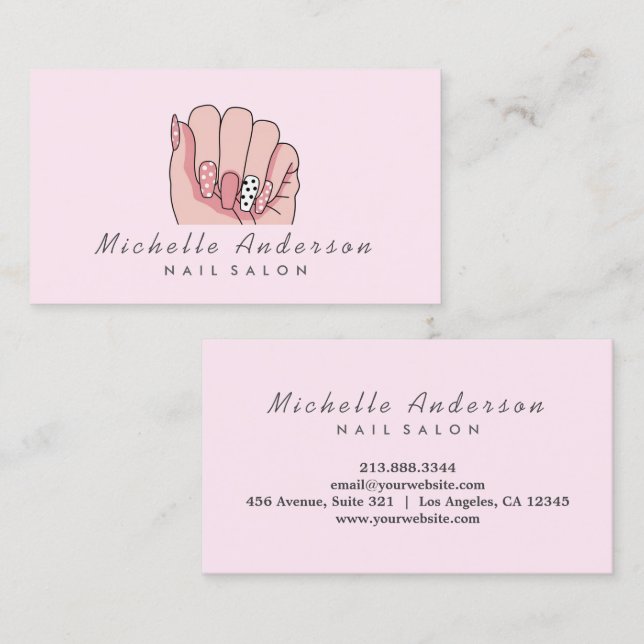 Modern Trendy Nails Salon Nail Technician Pink Business Card (Front/Back)