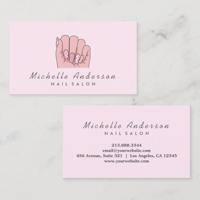 Modern Trendy Nails Salon Nail Technician Pink Business Card (Front/Back)