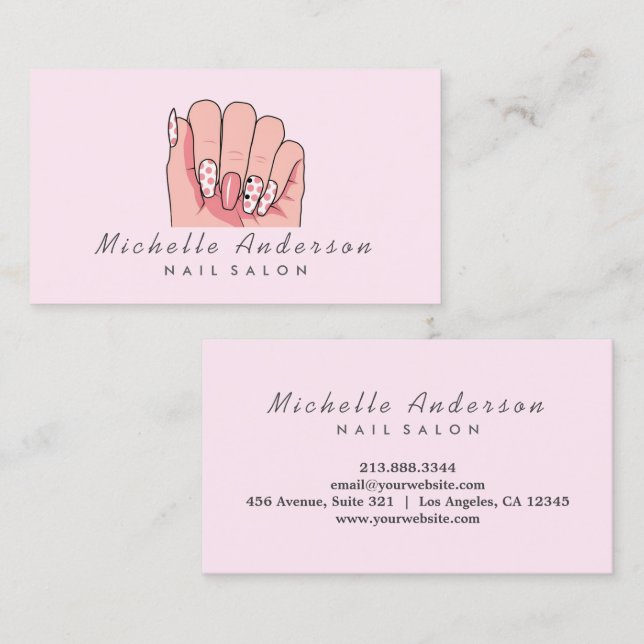 Modern Trendy Nails Salon Nail Technician Pink Business Card (Front/Back)