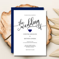 Modern Trendy Navy BLUE & White Heart Wedding