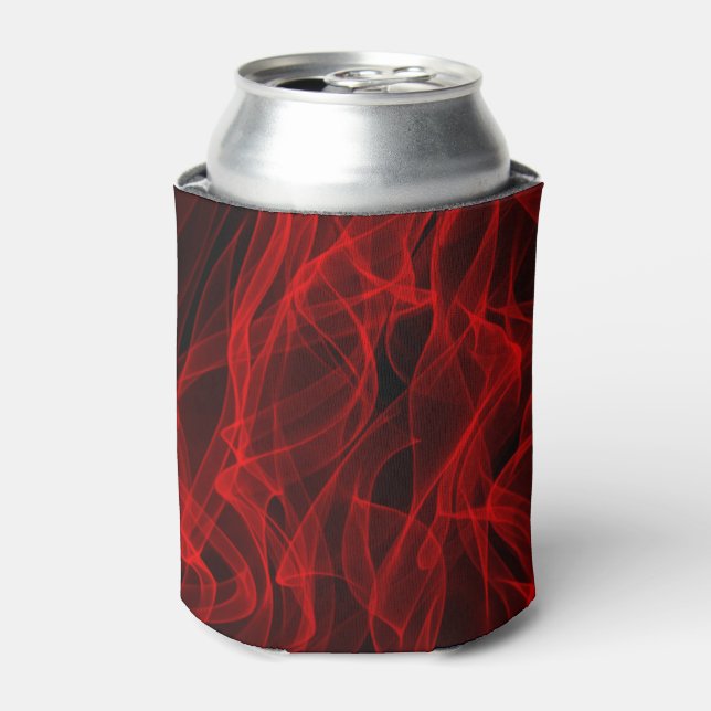Modern Trendy Neon Red Curvy Line Abstract Pattern Can Cooler (Can Front)