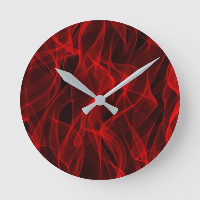 Modern Trendy Neon Red Curvy Line Abstract Pattern Round Clock (Front)