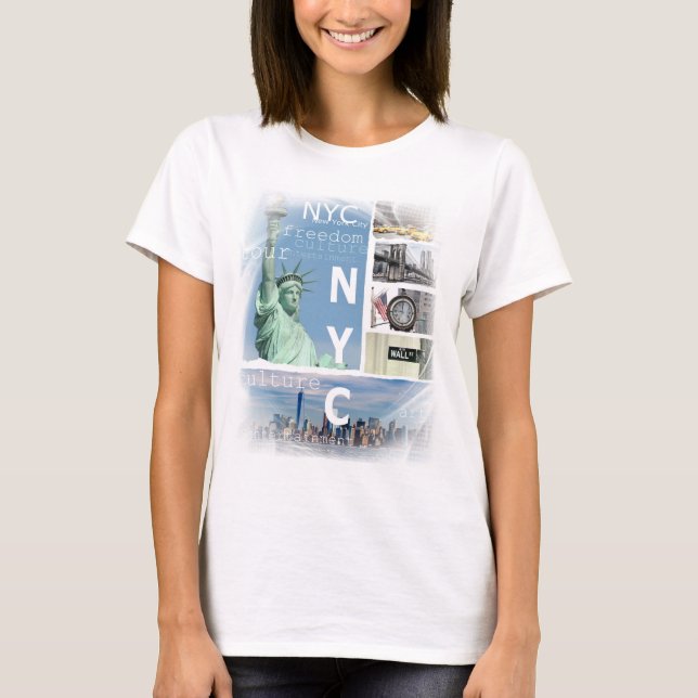 Modern Trendy New York City Manhattan Nyc Liberty T-Shirt (Front)