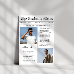 Modern Trendy newspaper photo graduation  Invitation