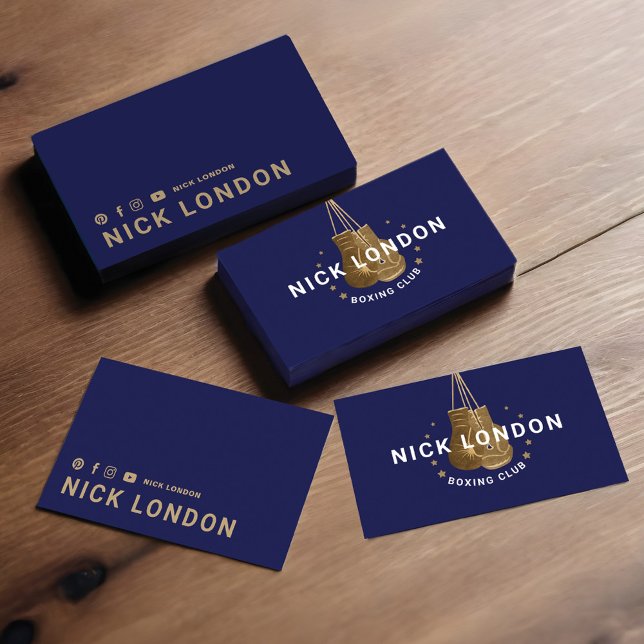 Modern & Trendy Online Gold Boxing Gloves Club Business Card (Modern & Trendy Online Gold Boxing Gloves Club Business Card)