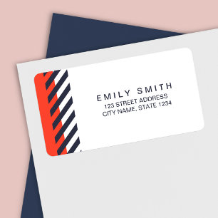 Modern Trendy Orange and Dark Blue Stripes Address Label