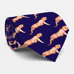 Modern Trendy Orange Tiger on Dark Blue Tie