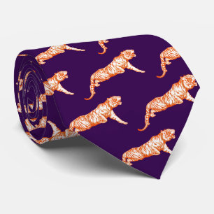 Modern Trendy Orange Tiger on Dark Purple Tie
