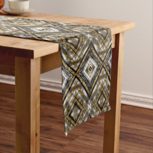Modern, trendy pattern in silver, gold and black short table runner