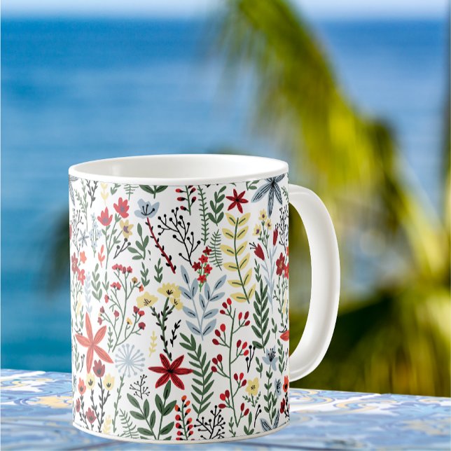 Modern Trendy Pattern of Flowers and Leaves Coffee Mug (Creator Uploaded)