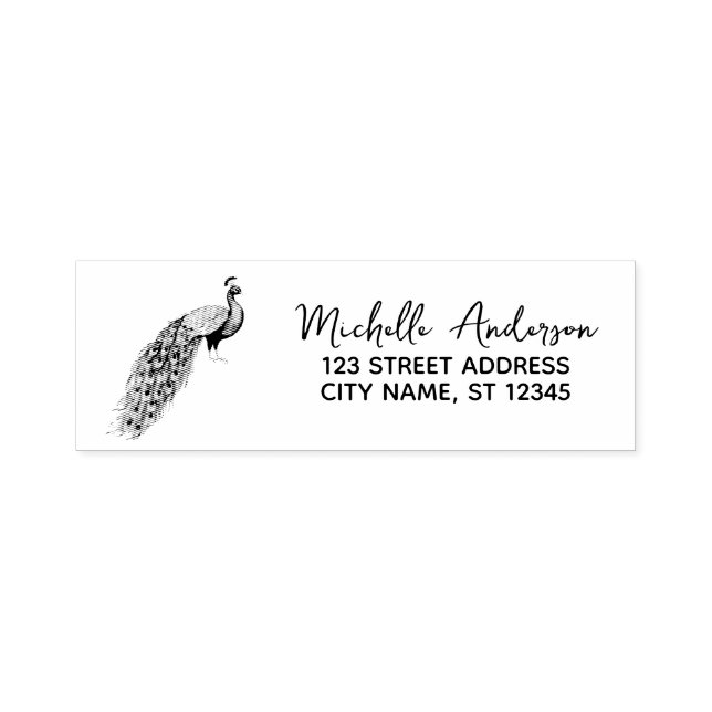 Modern Trendy Peacock Return Address Self-inking Stamp (Design)