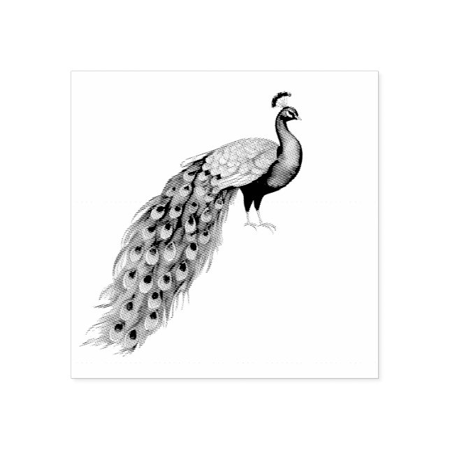 Modern Trendy Peacock Rubber Stamp (Imprint)