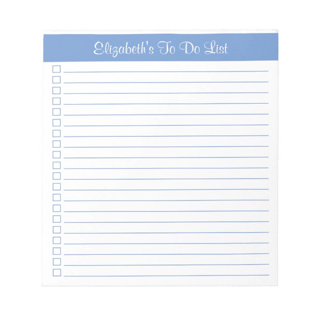 Modern Trendy Periwinkle Blue One Column Checklist Notepad (Front)