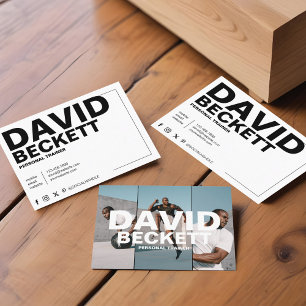 Modern & Trendy Personal Trainer Fitness 3 Photo Business Card