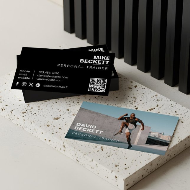 Modern & Trendy Personal Trainer Fitness Photo Business Card (Modern & Trendy Personal Trainer Fitness Photo Business Card)