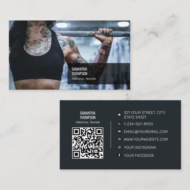 Modern Trendy Personal Trainer Fitness Photo  Business Card (Front/Back)