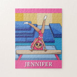 Modern Trendy Personalised Gymnastics Gymnast Jigsaw Puzzle