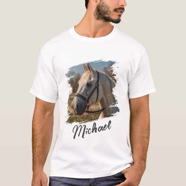 Modern Trendy Personalised Horse Photo and Text    T-Shirt (Front)