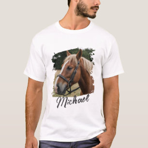 Modern Trendy Personalised Horse Photo and Text T-Shirt