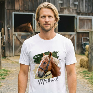 Modern Trendy Personalised Horse Photo and Text    T-Shirt