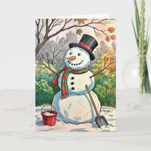 Modern Trendy Personalised Merry Christmas Snowman Holiday Card