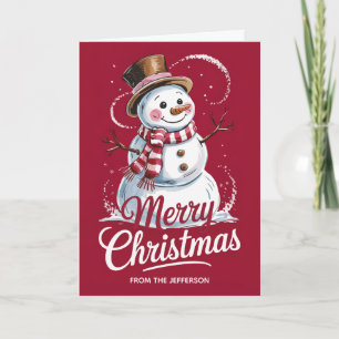 Modern Trendy Personalised Merry Christmas Snowman Holiday Card