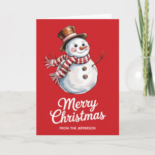 Modern Trendy Personalised Merry Christmas Snowman Holiday Card