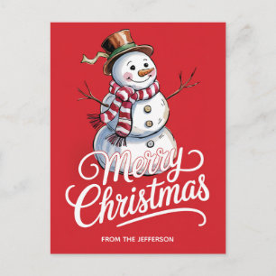 Modern Trendy Personalised Merry Christmas Snowman Holiday Postcard