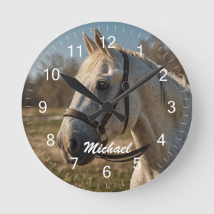 Modern Trendy Personalised Photo Horse Lover Round Clock