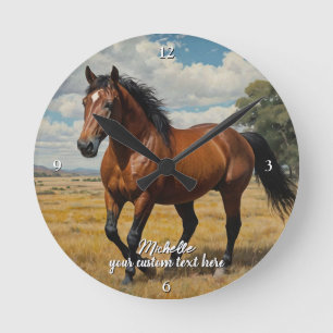 Modern Trendy Personalised Photo Horse Lover Round Clock